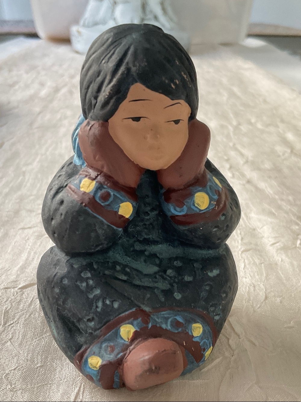 Hand-Painted Black and Brown Inuit-Style Decorative Figurine